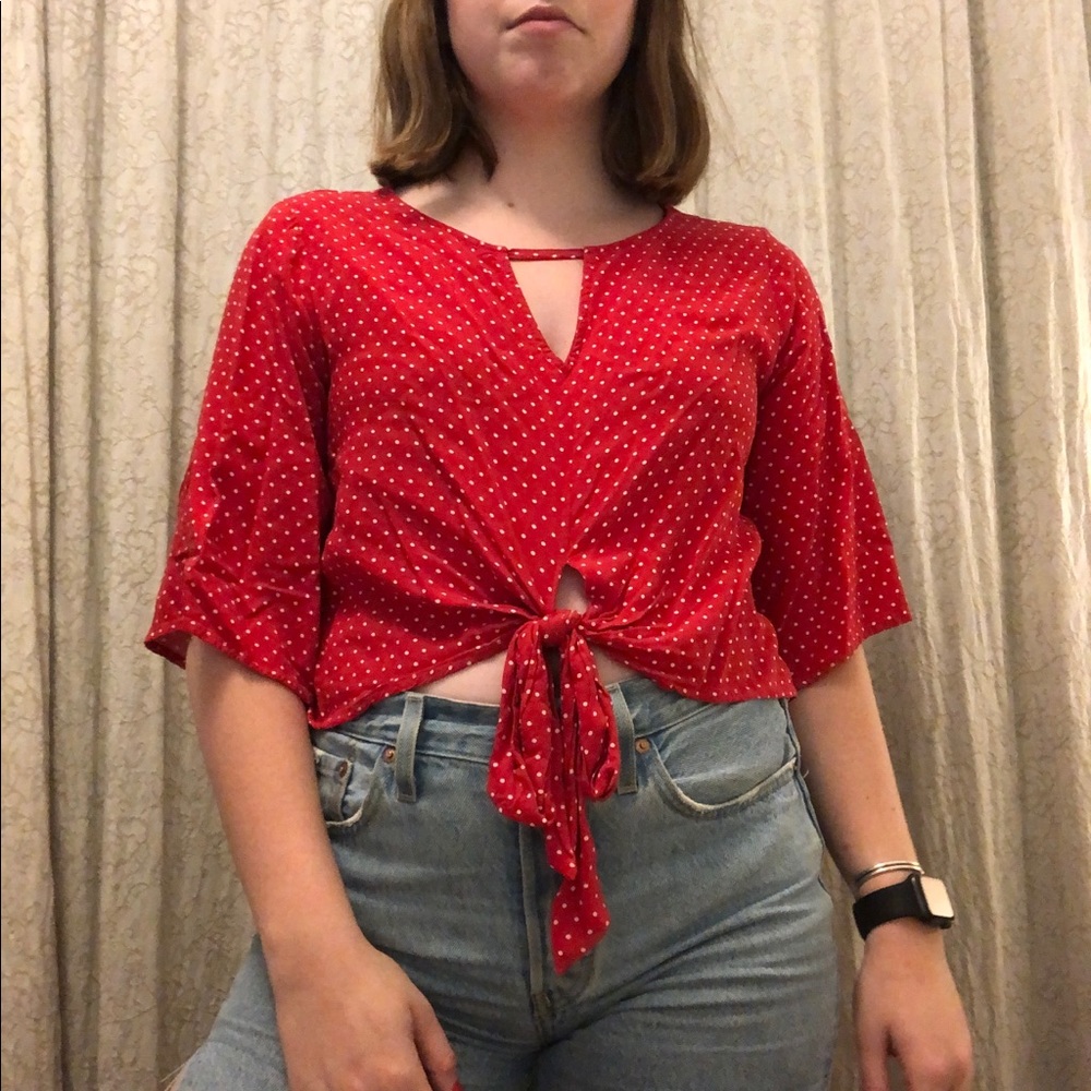 Polka Dot Tie-Front Top